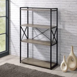 Bookshelves-Kirkland's Home Gray Finish X Frame Open Shelf Bookcase