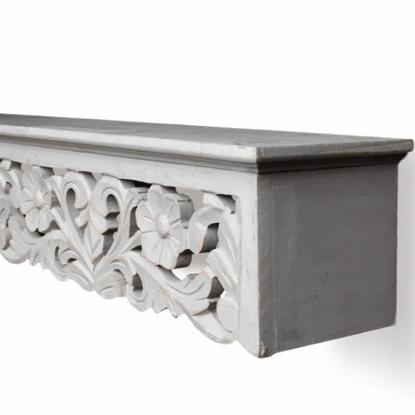 Shelves-Kirkland's Home Gray Floral Carved Wall Shelf