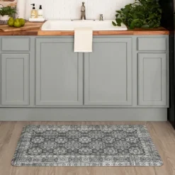Kitchen & Floor Mats-Kirkland's Home Gray Floral Cushioned Kitchen Mat Gray/White