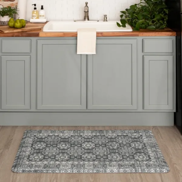 Kitchen & Floor Mats-Kirkland's Home Gray Floral Cushioned Kitchen Mat Gray/White