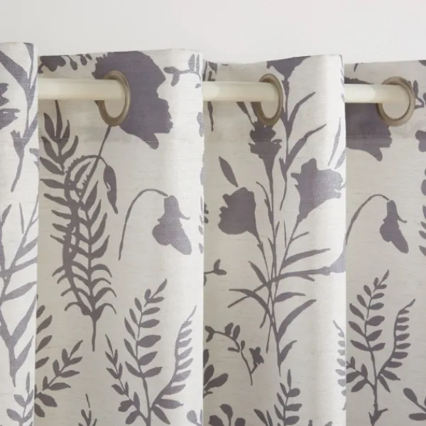 Curtains & Drapes-Kirkland's Home Gray Floral 2-Pc. Curtain Panel Set, 84 In. Gray/White