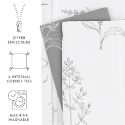 Duvets-Kirkland's Home Gray Floral Reversible 2-Pc. Twin Duvet Cover Set Gray/White