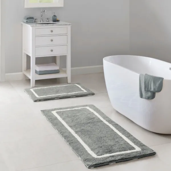 Bathroom Rugs-Kirkland's Home Gray Geometric Pattern Reversible Bath Mat, 34 In. Gray/White