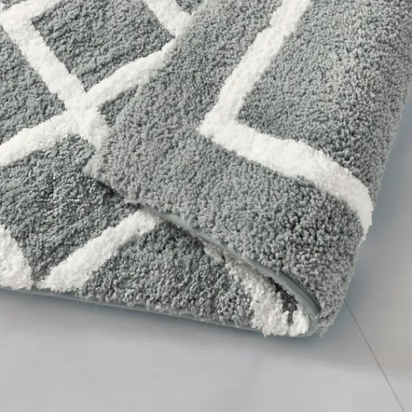 Bathroom Rugs-Kirkland's Home Gray Geometric Pattern Reversible Bath Mat, 34 In. Gray/White