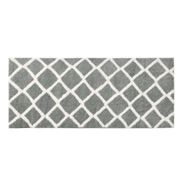 Bathroom Rugs-Kirkland's Home Gray Geometric Pattern Reversible Bath Mat, 60 In. Gray/White