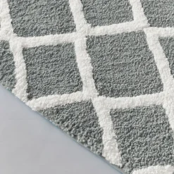 Bathroom Rugs-Kirkland's Home Gray Geometric Pattern Reversible Bath Mat, 60 In. Gray/White