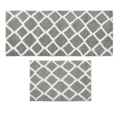 Bathroom Rugs-Kirkland's Home Gray Geometric Pattern Reversible Bath Mat, 60 In. Gray/White
