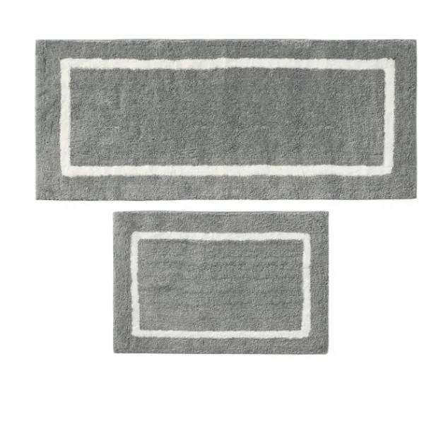 Bathroom Rugs-Kirkland's Home Gray Geometric Pattern Reversible Bath Mat, 60 In. Gray/White