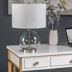 Table Lamps-Kirkland's Home Gray Glass Globe Table Lamp White