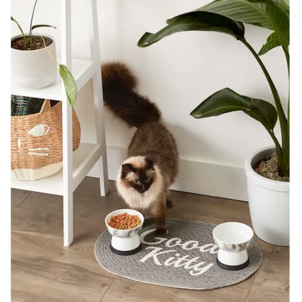 Kitchen & Floor Mats-Kirkland's Home Gray Good Kitty Pet Bowl Mat Gray/White