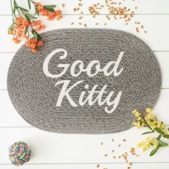 Kitchen & Floor Mats-Kirkland's Home Gray Good Kitty Pet Bowl Mat Gray/White