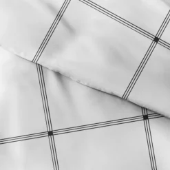 Duvets-Kirkland's Home Gray Grid Plaid 3-Pc. Micro Queen Duvet Cover Set White/Gray