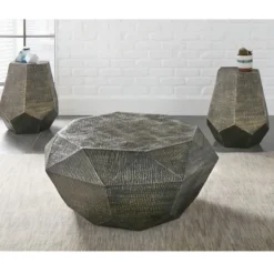 Accent & End Tables-Kirkland's Home Gray Hand-Stamped Iron Hexagon Accent Table