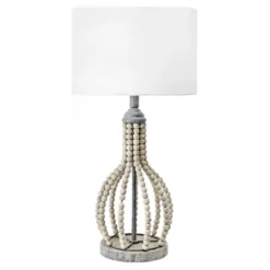 Table Lamps-Kirkland's Home Gray Iron And Rattan Beaded Table Lamp White
