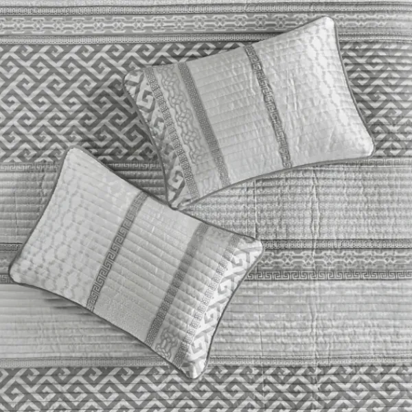 Bedspreads & Coverlets-Kirkland's Home Gray Jacquard Motif 4-Pc. Queen Coverlet Set Gray/White