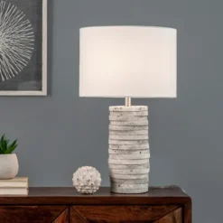 Table Lamps-Kirkland's Home Gray Layered Cylinder Table Lamp White