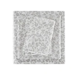 Bed Sheets-Kirkland's Home Gray Leopard Print Satin 4-Pc. Full Sheet Set White/Gray