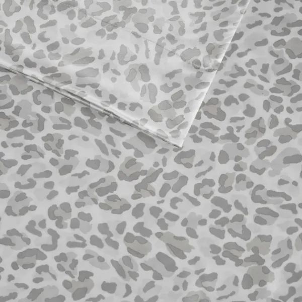 Bed Sheets-Kirkland's Home Gray Leopard Print Satin 4-Pc. Full Sheet Set White/Gray