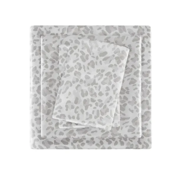 Bed Sheets-Kirkland's Home Gray Leopard Print Satin 3-Pc. Twin Sheet Set White/Gray