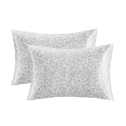 Bed Sheets-Kirkland's Home Gray Leopard Satin King 2-Pc. Pillow Case Set White/Gray