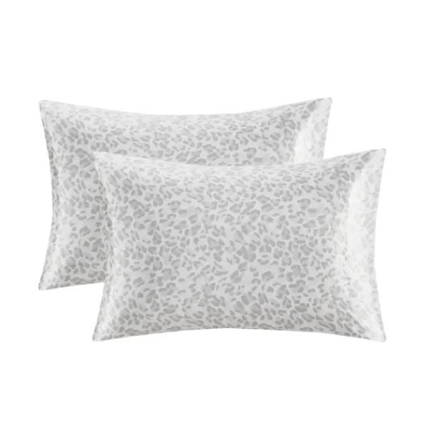 Bed Sheets-Kirkland's Home Gray Leopard Satin King 2-Pc. Pillow Case Set White/Gray