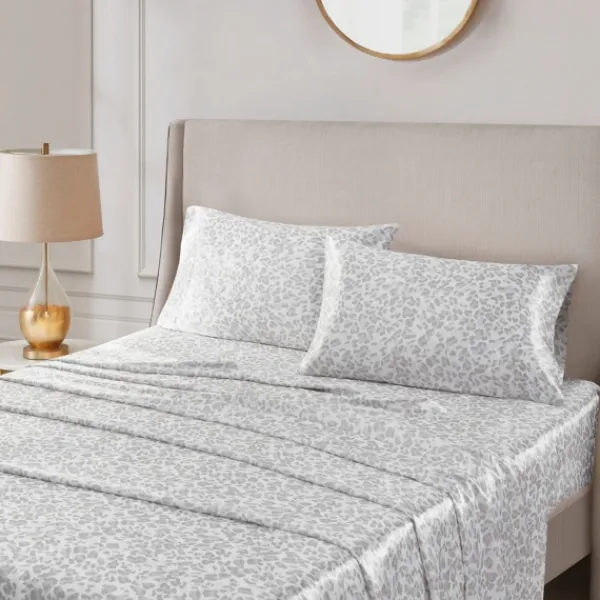 Bed Sheets-Kirkland's Home Gray Leopard Satin Standard 2-Pc. Pillow Case Set White/Gray