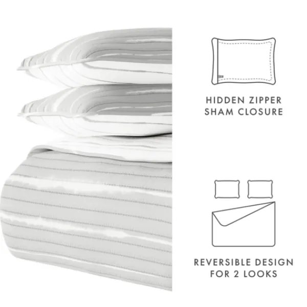 Quilts-Kirkland's Home Gray Linear Reversible 3-Pc. Queen Quilt Set Gray/White