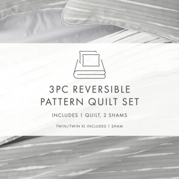 Quilts-Kirkland's Home Gray Linear Reversible 3-Pc. Queen Quilt Set Gray/White
