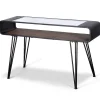 Console Tables-Kirkland's Home Gray Metal And Rattan Shelf Console Table