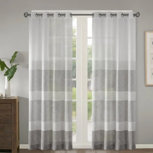 Curtains & Drapes-Kirkland's Home Gray Modern Stripes Curtain Panel, 95 In. Gray/White