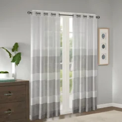 Curtains & Drapes-Kirkland's Home Gray Modern Stripes Curtain Panel, 95 In. Gray/White