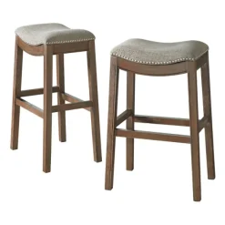 Bar Stools & Counter Height Stools-Kirkland's Home Gray Nailhead Trim Saddle Bar Stools, Set Of 2
