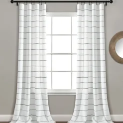 Curtains & Drapes-Kirkland's Home Gray Ombre Stripe Curtain Panel Set, 95 In. Gray/White
