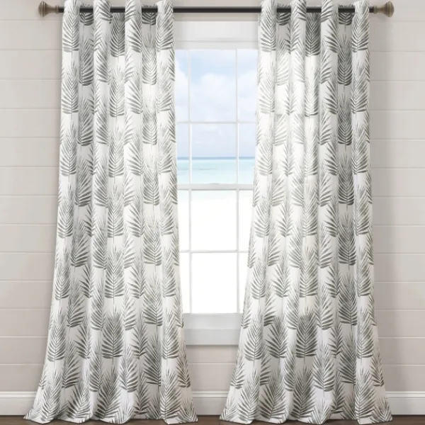 Curtains & Drapes-Kirkland's Home Gray Palm Leaves Curtain Panel Set, 84 In. Gray/White