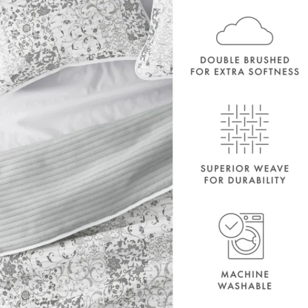 Quilts-Kirkland's Home Gray Patchwork Reversible 3-Pc. Queen Quilt Set Gray/White
