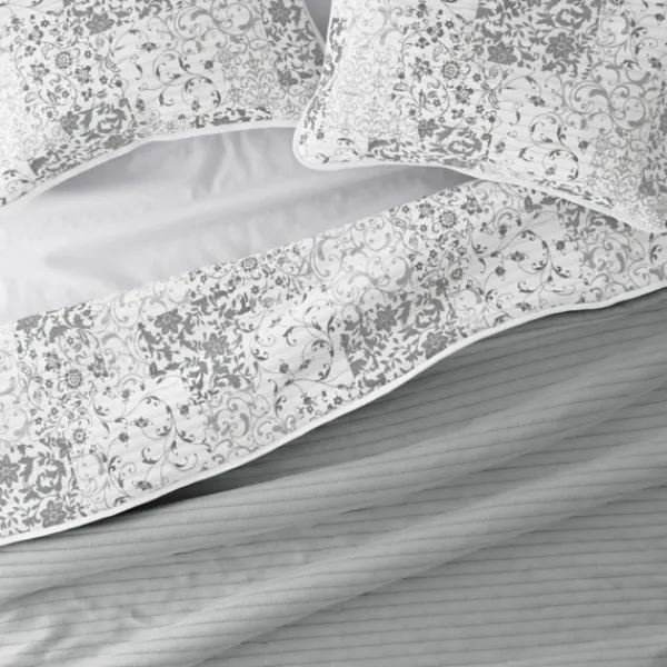 Quilts-Kirkland's Home Gray Patchwork Reversible 3-Pc. King Quilt Set Gray/White