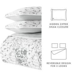 Quilts-Kirkland's Home Gray Patchwork Reversible 3-Pc. King Quilt Set Gray/White