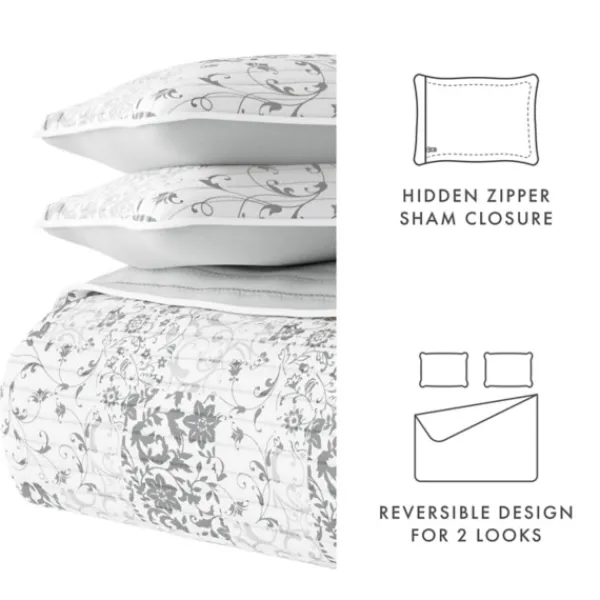 Quilts-Kirkland's Home Gray Patchwork Reversible 3-Pc. King Quilt Set Gray/White