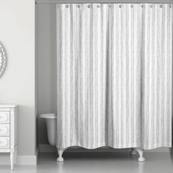 Shower Curtains-Kirkland's Home Gray Petal Lines Shower Curtain White/Gray