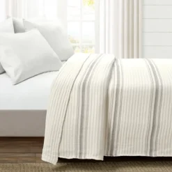 Quilts-Kirkland's Home Gray Pick Stitch Stripe King Quilt Gray/White