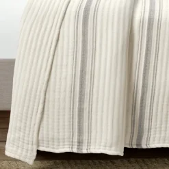 Quilts-Kirkland's Home Gray Pick Stitch Stripe King Quilt Gray/White
