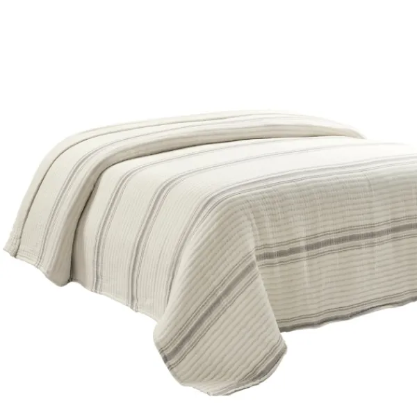 Quilts-Kirkland's Home Gray Pick Stitch Stripe King Quilt Gray/White