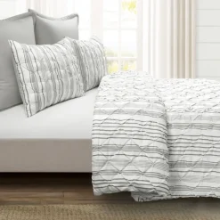 Comforters-Kirkland's Home Gray Pintuck Stripe Full/Queen 5-Pc. Comforter Set Gray/White