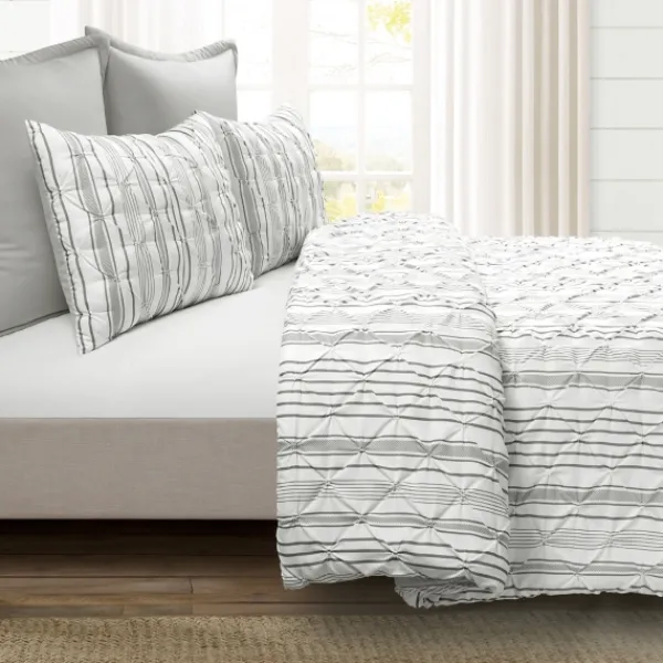Comforters-Kirkland's Home Gray Pintuck Stripe Full/Queen 5-Pc. Comforter Set Gray/White