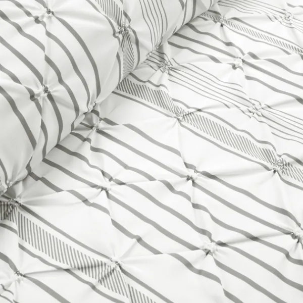 Comforters-Kirkland's Home Gray Pintuck Stripe Full/Queen 5-Pc. Comforter Set Gray/White