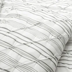 Comforters-Kirkland's Home Gray Pintuck Stripe Full/Queen 5-Pc. Comforter Set Gray/White