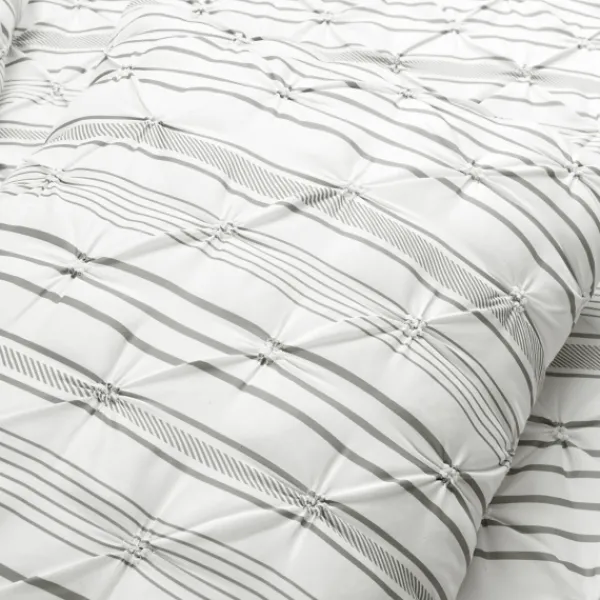Comforters-Kirkland's Home Gray Pintuck Stripe Full/Queen 5-Pc. Comforter Set Gray/White