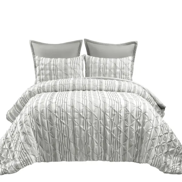 Comforters-Kirkland's Home Gray Pintuck Stripe Full/Queen 5-Pc. Comforter Set Gray/White