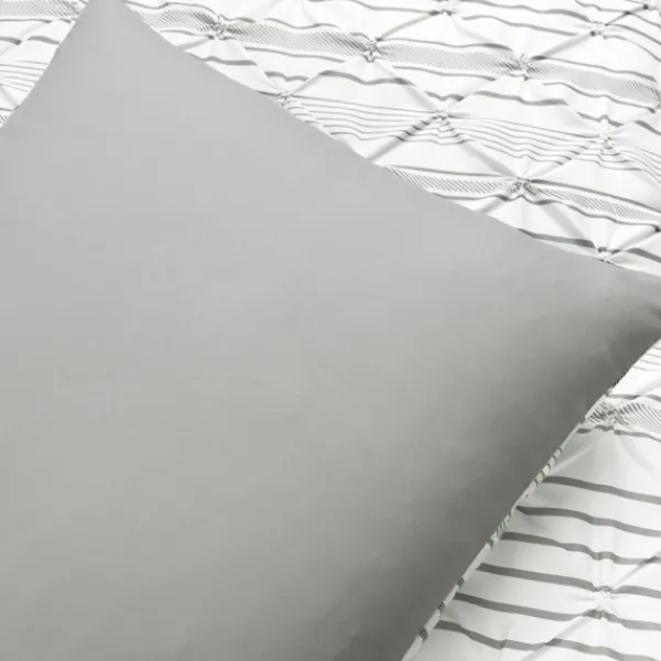 Comforters-Kirkland's Home Gray Pintuck Stripe King 5-Pc. Comforter Set Gray/White
