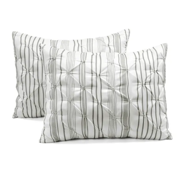 Comforters-Kirkland's Home Gray Pintuck Stripe King 5-Pc. Comforter Set Gray/White